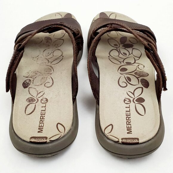 MERRELL Womens Size 10 Bracken Sway Brown Leather Slip On Slide Walking Sandals - Picture 9 of 12